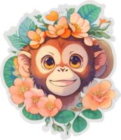 engraçado macaco adesivo ilustração com ai generativo png