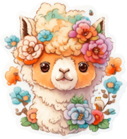 alpaca pegatina ilustración con ai generativo png