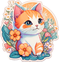 sticker van weinig kat met bloem ai generatief png