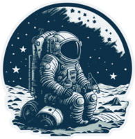 astronauta sentado a el Luna pegatina con ai generativo png