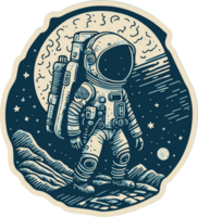 astronaut staan Bij de maan sticker met ai generatief png