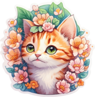 adorable chat tête autocollant avec ai génératif png