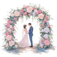 Wedding couple in a romantic arch with flowers Al Generative png