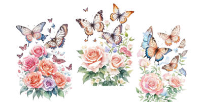 Rose fleur et papillon ai génératif png