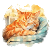 acuarela ilustración de linda un gato dormido en acuarela fondo, ai generativo png