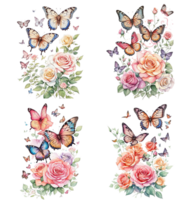 rosa flor e borboleta ai generativo png