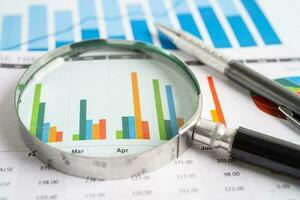 Magnifying glass on graph paper. Financial development, Banking Account, Statistics, Investment Analytic research data economy, Business concept. photo