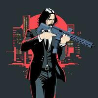 A Man Wearing Suit Holding a Weapon vector