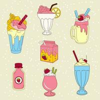 Set of milkshakes with a strawberry and ice cream cone. Vector illustration isolate