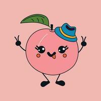 Cute happy funny peaches with kawaii eyes. Vector illustration isolated