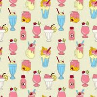 Seamless pattern with milkshakes with a strawberry and ice cream cone. vector