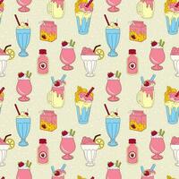 Seamless pattern with milkshakes with a strawberry and ice cream cone. vector