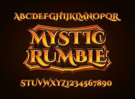 fantasy golden mystic rumble medieval rpg game logo text effect with frame border vector