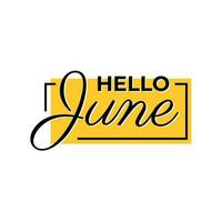 Hola junio mes calendario texto tipografía icono etiqueta diseño vector