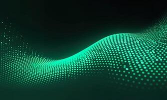 Abstract dot green wave pattern screen gradient background, technology and science concept, photo