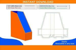 acanalado cartulina apilable compartimiento caja o mayoristas abierto parte superior compartimiento caja dieline modelo y 3d vector archivo caja dieline X