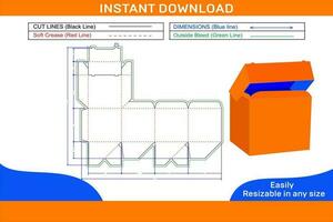 Corugated carton folding box dieline template and 3D box design easily editable and resizable Box dieline vector