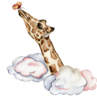 vattenfärg hand målad söt regnbåge och giraff illustration . design för bebis dusch fest, födelsedag, kaka, Semester design, hälsningar kort, inbjudan. png