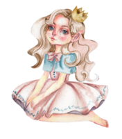 fiore Fata, poco Principessa vestito nel rosa fiore illustrazione. carino carattere, fiore Principessa. acquerello illustrazione per saluto carta, manifesti, adesivi, confezione. png