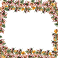 Flowers autumn square frame, border for card. Watercolor illustration for scrapbooking . Hand drawn background with flower for design. Perfect for wedding invitation. png