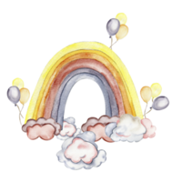 waterverf hand- geschilderd schattig regenboog en wolken. ontwerp voor baby douche partij, verjaardag, taart, vakantie ontwerp, groeten kaart, uitnodiging. png