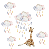 vattenfärg hand målad söt regnbåge och giraff illustration. png