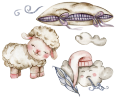 aquarelle main tiré mignonne blanc duveteux mouton, des nuages et doux oreillers. png