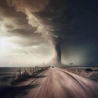 Approaching tornado. AI generated photo