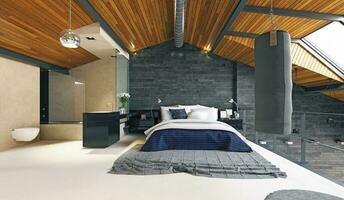 modern loft bedroom interior photo