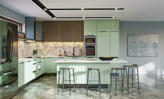 green kkitchen interior. photo