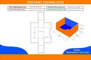 Cardboard Folding tray box dieline template and 3D render file box design Box dieline and 3D box vector