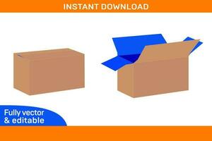 Corrugated Cardboard shipping box dieline template and 3D box design easily eaditable and resizeable 3D box vector