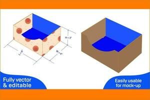 Cardboard Folding tray box dieline template and 3D render file box design 3D box vector