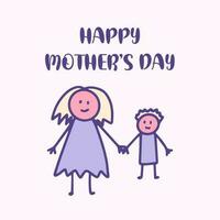 Happy Mother's Day greeting cards, Child Holding Mother's hand kids doodle drawing. vector