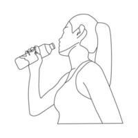 Girl Drinks Water Line art Vector Illustration