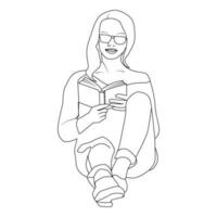 A Smart Girl Reading book Line art Vector