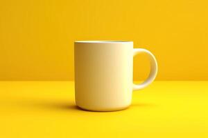 white mugs on yellow background for your designs mockup, photo