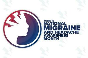 June is National Migraine and Headache Awareness Month. Holiday concept. Template for background, banner, card, poster with text inscription. Vector EPS10 illustration.