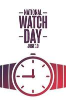 National Watch Day. June 19. Holiday concept. Template for background, banner, card, poster with text inscription. Vector EPS10 illustration.