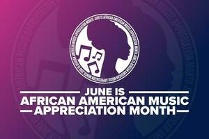 junio es africano americano música apreciación mes. fiesta concepto. modelo para fondo, bandera, tarjeta, póster con texto inscripción. vector eps10 ilustración.