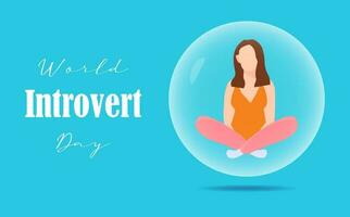 World introvert day holiday celebration web banner. Vector concept illustration. Young woman in soap bubble.