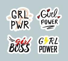 Girl power motivational quote sticker set, notebook print template. Hand drawn lettering phrase. vector