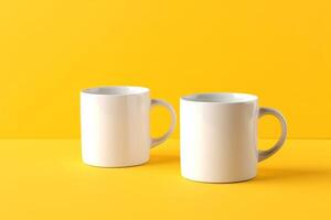 blanco tazas en amarillo antecedentes para tu diseños Bosquejo, ai generado foto