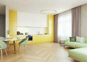 Design of modern apartment with kitchen photo