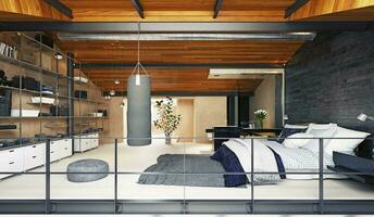 modern loft bedroom interior photo