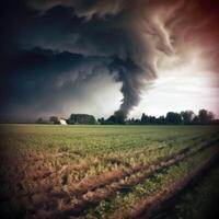 Approaching tornado. AI generated photo