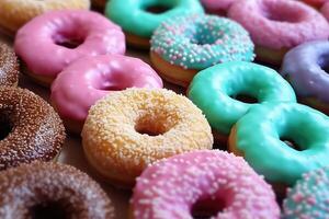 Colorful pattern of donuts, photo