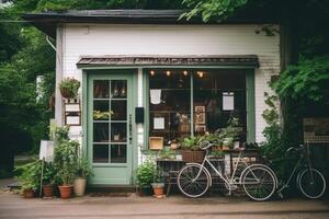 frente de café tienda , café casa, ai generado foto