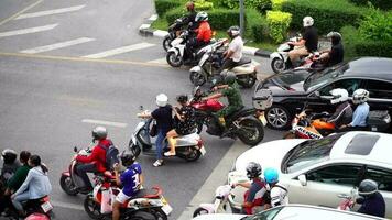 Slow motion Heavy Traffic in the Center of Bangkok around Victory Monument in Bangkok, Thailand video