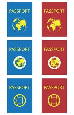 Set of passports red and blue. Passport page and passport isolated on white background. Vector illustration